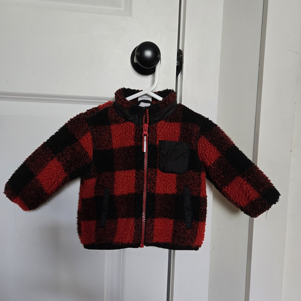 Wonder Nation Red and Black Plaid Puffer Jacket